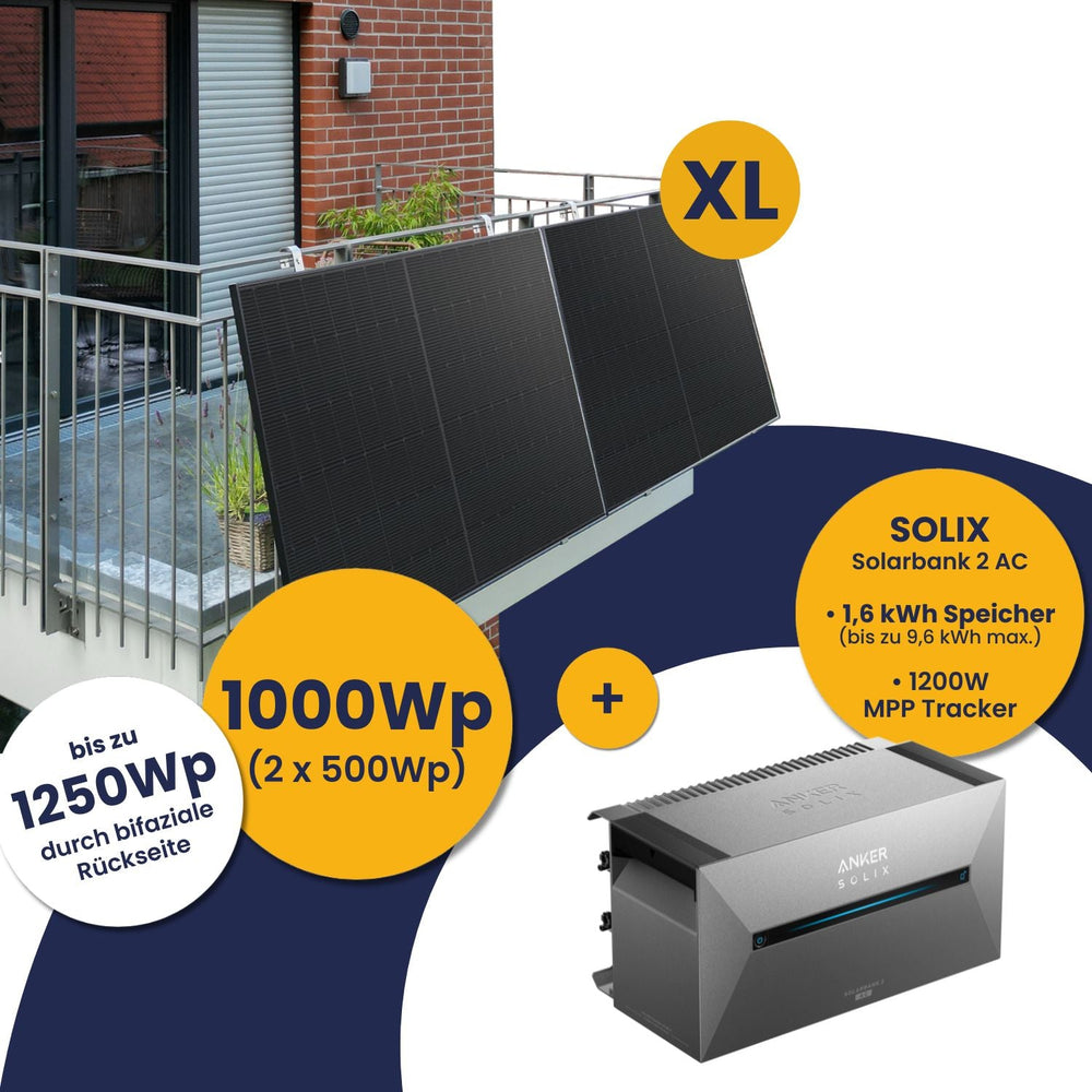 Anker Solarbank 2 E1600 AC und Kleines Kraftwerk XL 1000Wp Duo mit optionaler Halterung
