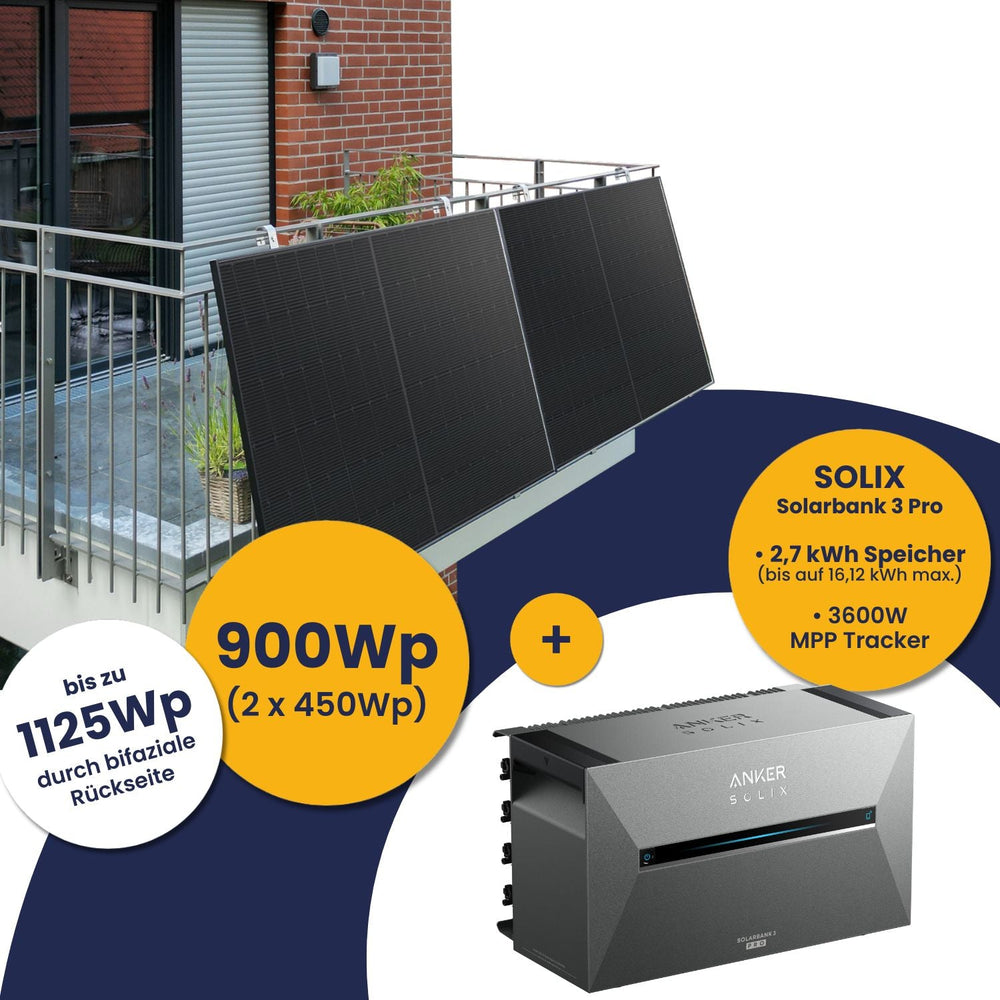 Anker Solarbank 3 E2700 Pro und Kleines Kraftwerk 900Wp Duo mit optionaler Halterung