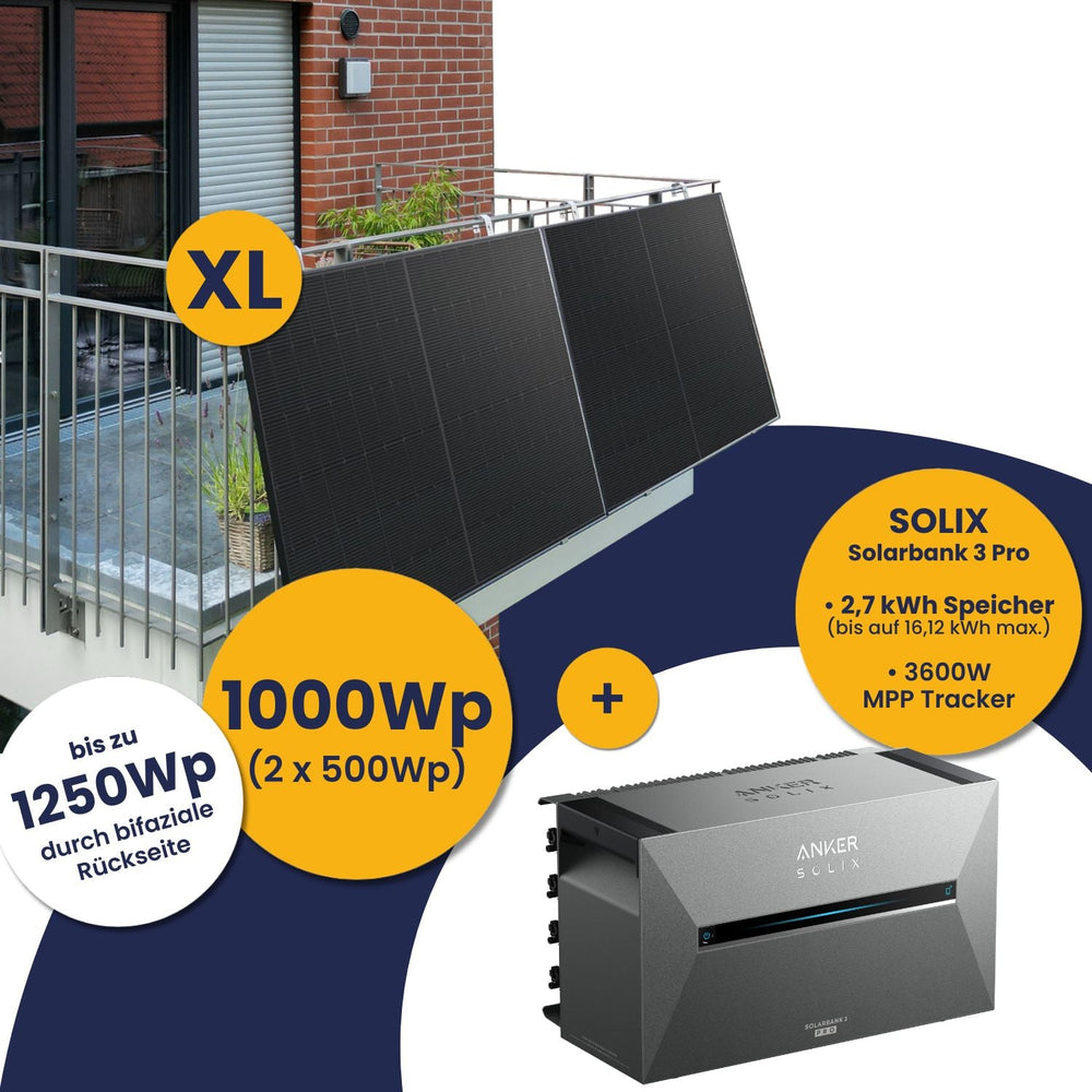 Anker Solarbank 3 E2700 Pro und Kleines Kraftwerk XL 1000Wp Duo mit optionaler Halterung