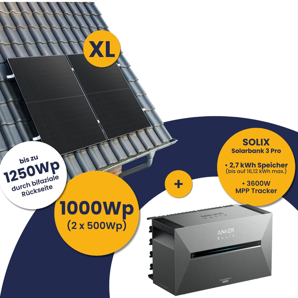 Anker Solarbank 3 E2700 Pro und Kleines Kraftwerk XL 1000Wp Duo mit optionaler Halterung