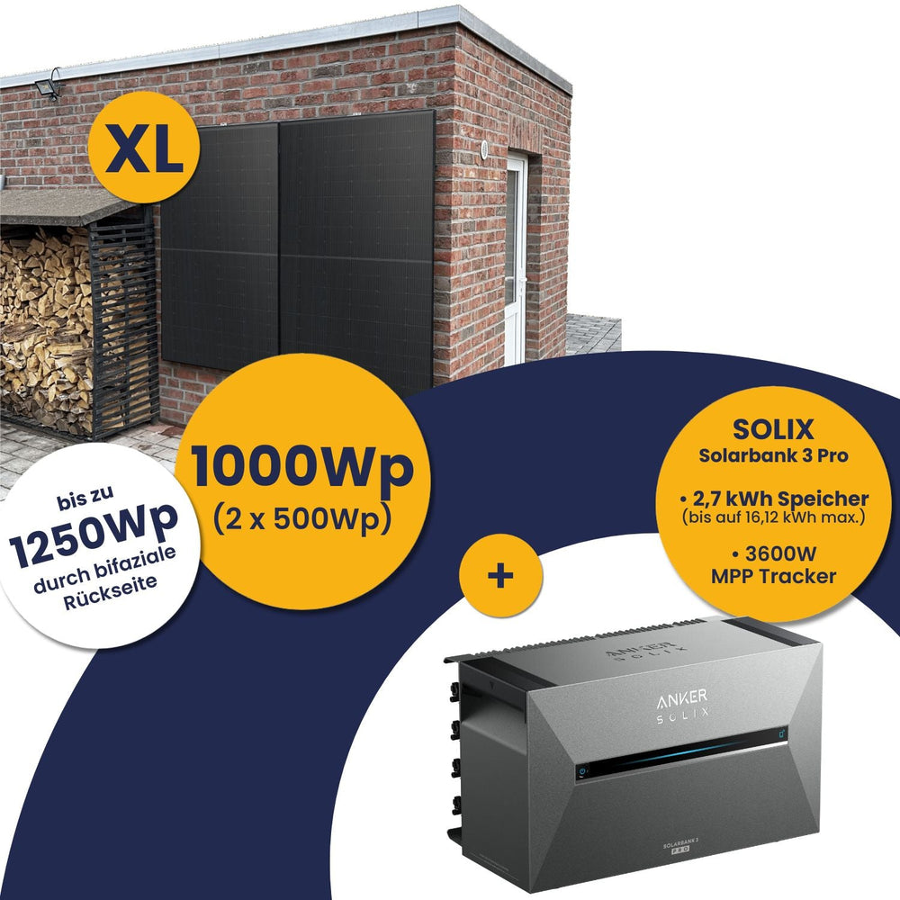 Anker Solarbank 3 E2700 Pro und Kleines Kraftwerk XL 1000Wp Duo mit optionaler Halterung