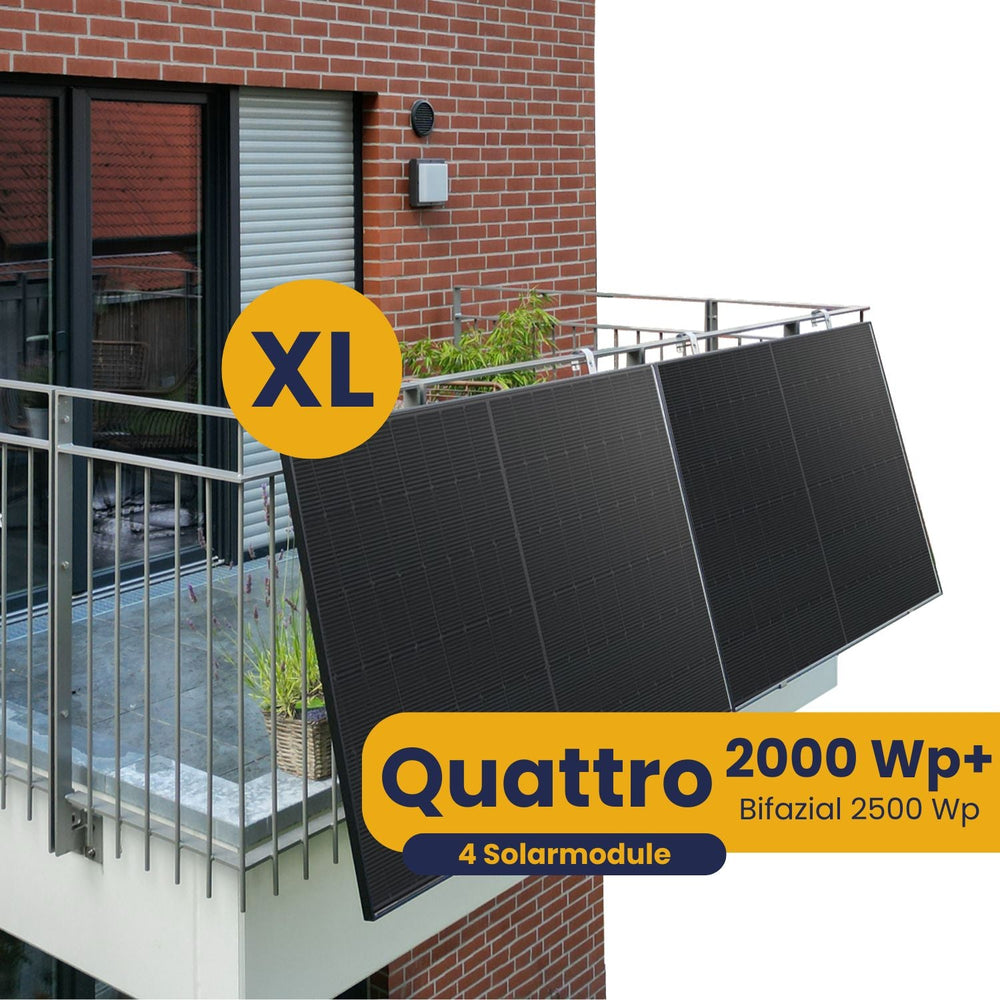 Kleines Kraftwerk XL Quattro Gitterbalkon Komplettpaket (2000Wp+) Bifazial