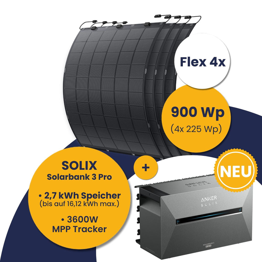 Anker Solarbank 3 E2700 Pro und Kleines Kraftwerk Flex 4x - 8x Komplettpaket (900 Wp - 1800 Wp)