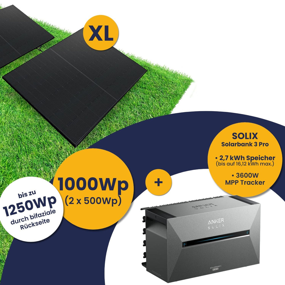 Anker Solarbank 3 E2700 Pro und Kleines Kraftwerk XL 1000Wp Duo mit optionaler Halterung