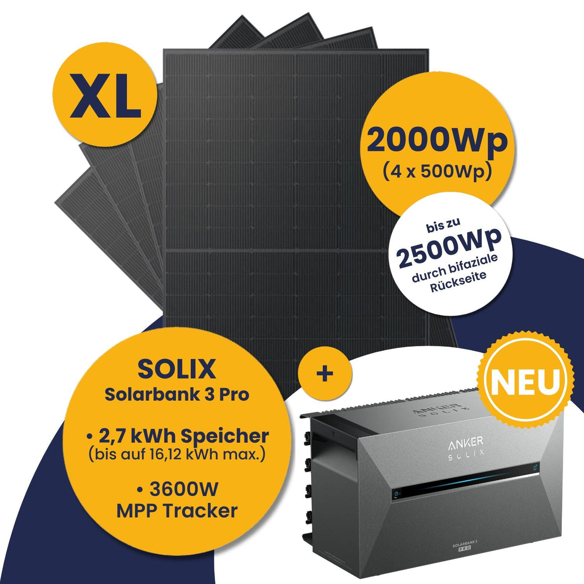Kleines Kraftwerk 2000W mit Anker Solix Solarbank 3 Pro 2,7kWh Speicher Komplettset