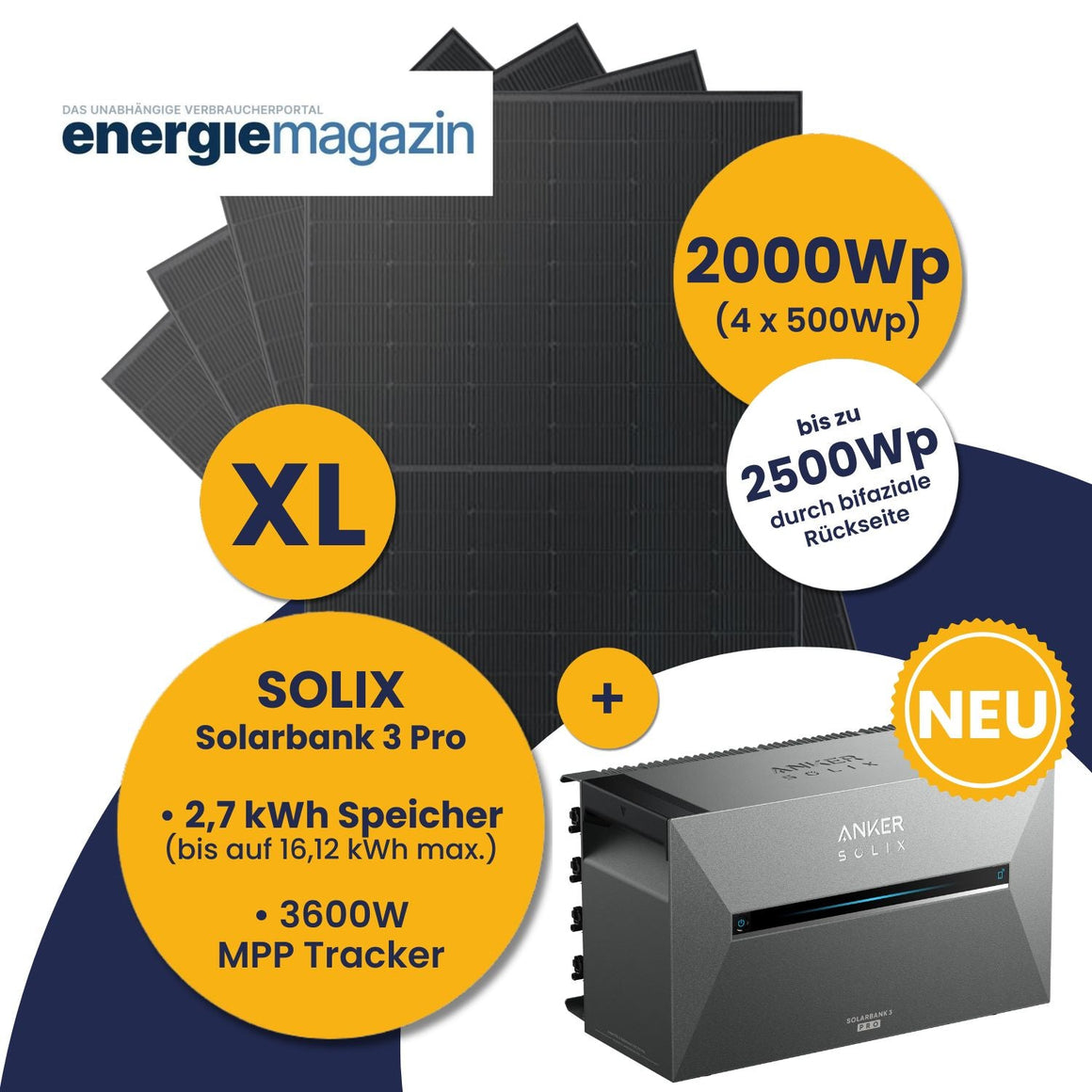 Kleines Kraftwerk 2000W mit Anker Solix Solarbank 3 Pro 2,7kWh Speicher Komplettset