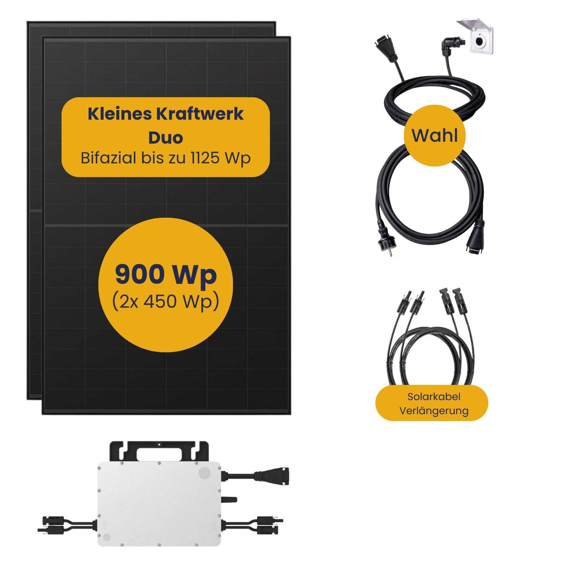 Kleines Kraftwerk Duo Komplettpaket mit optionaler Halterung (900Wp+) Bifazial