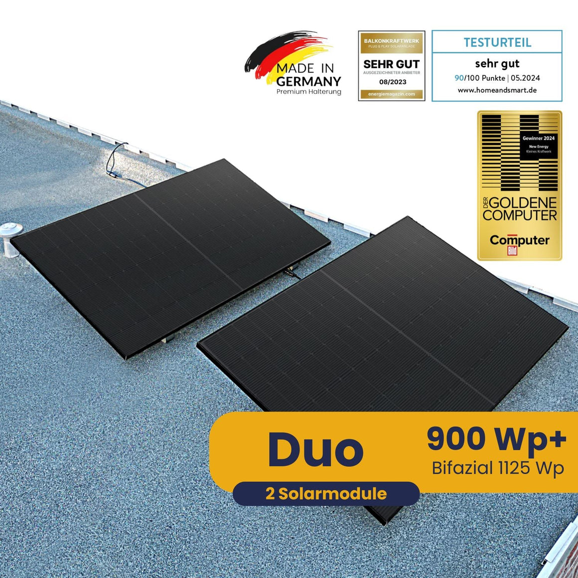 Kleines Kraftwerk Flachdach Duo 900W Bifazial