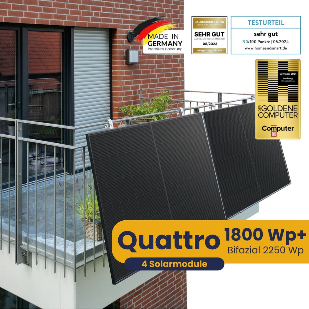 Kleines Kraftwerk Quattro Gitterbalkon Komplettpaket (1800Wp+) Bifazial