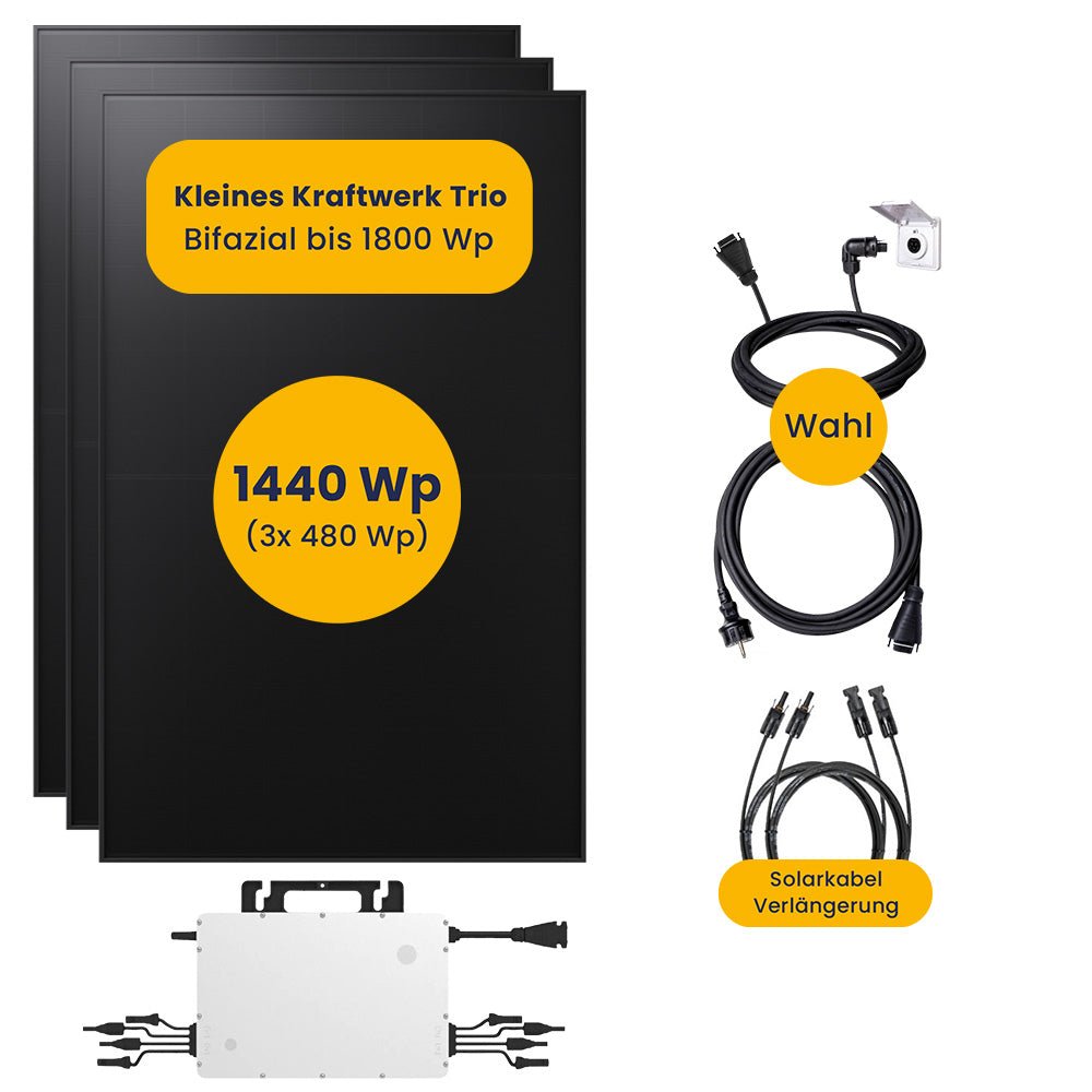 Kleines Kraftwerk Trio ohne Halterung Komplettpaket (1440Wp+) Bifazial