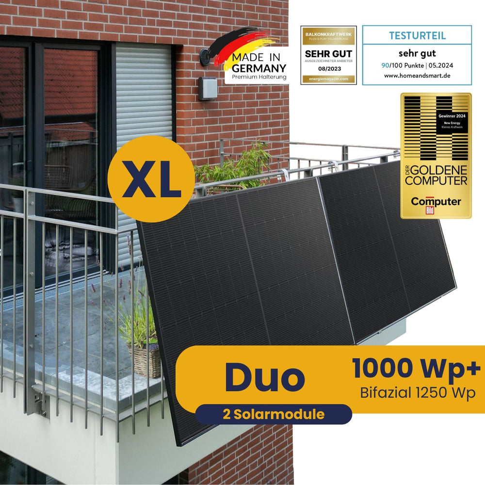 Kleines Kraftwerk XL Duo Gitterbalkon Komplettpaket (1000Wp+) Bifazial