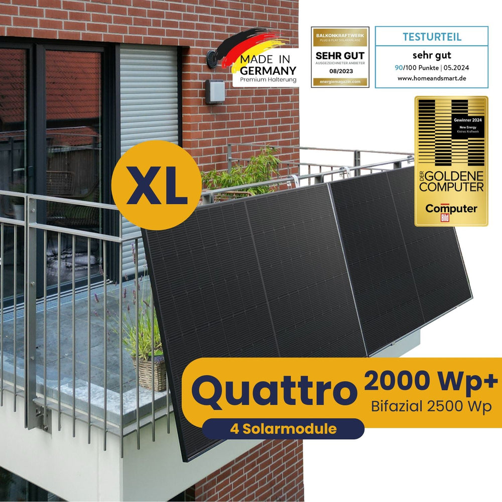 Kleines Kraftwerk XL Quattro Gitterbalkon Komplettpaket (2000Wp+) Bifazial