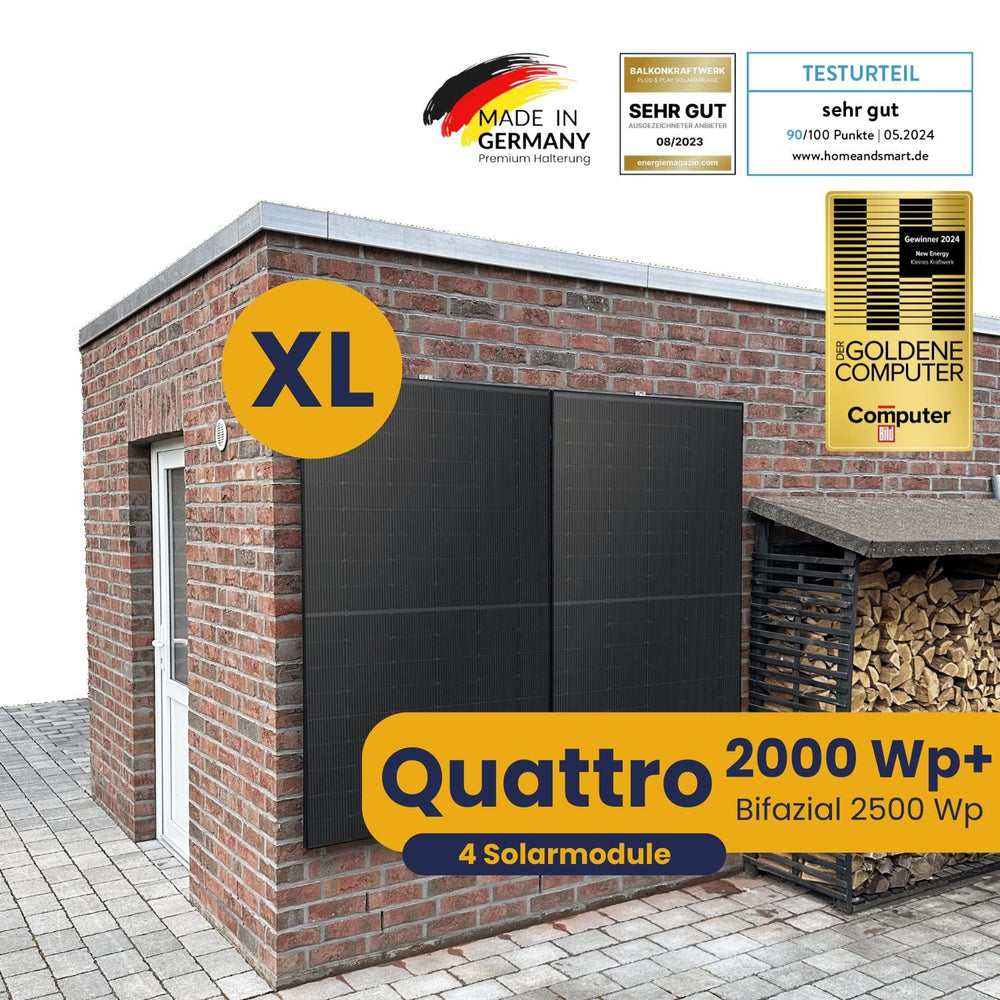 Kleines Kraftwerk XL Quattro Wandhalterung Komplettpaket (2000Wp+) Bifazial