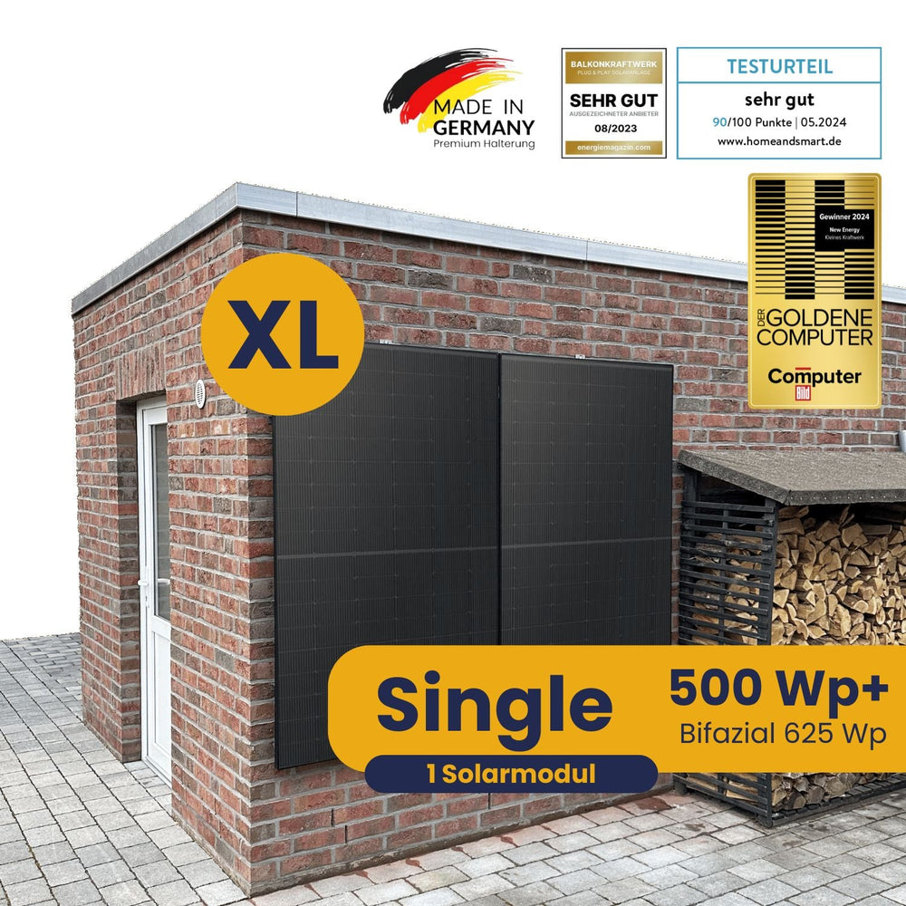 Kleines Kraftwerk XL Single Wandhalterung Komplettpaket (500Wp+) Bifazial