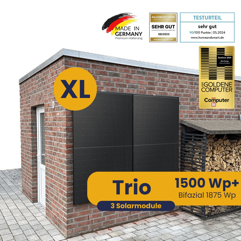 Kleines Kraftwerk XL Trio Wandhalterung Komplettpaket (1500Wp+) Bifazial